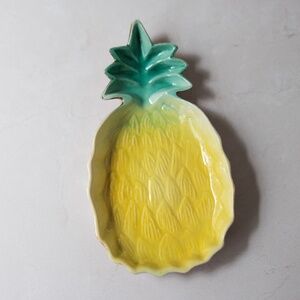 Vintage? ceramic yellow green brown gold pineapple trinket dish